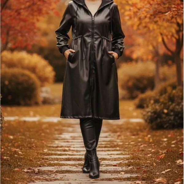 پالتو بلند چرم زنانه کد 18 - Image 3