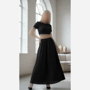 دامن پلیسه بلند ساتن زنانه ودخترانه کد 62