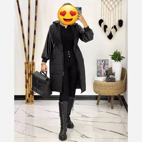 کاپشن زنانه استین چرم کد 17