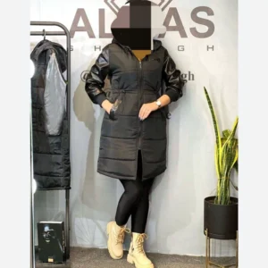 کاپشن زنانه استین چرم کد 17