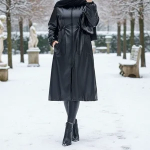 پالتو بلند چرم زنانه کد 18