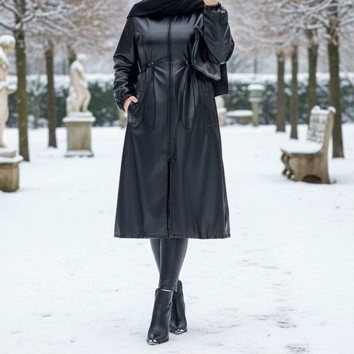 پالتو بلند چرم زنانه کد 18