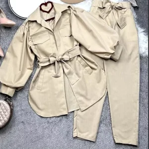 مانتو آستین پفی زنانه همراه شلوار کد 160