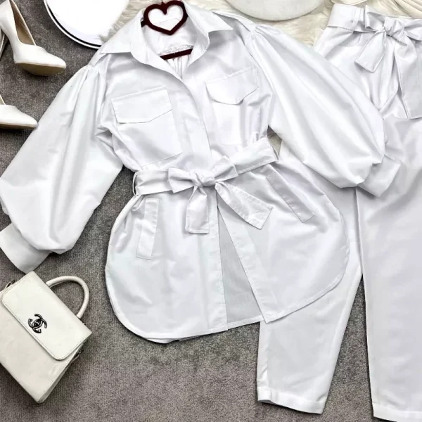 مانتو آستین پفی زنانه همراه شلوار کد 160 - Image 3