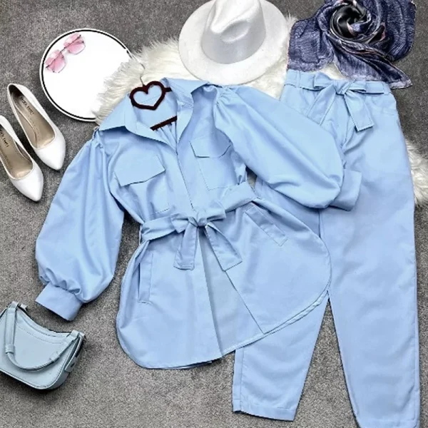 مانتو آستین پفی زنانه همراه شلوار کد 160