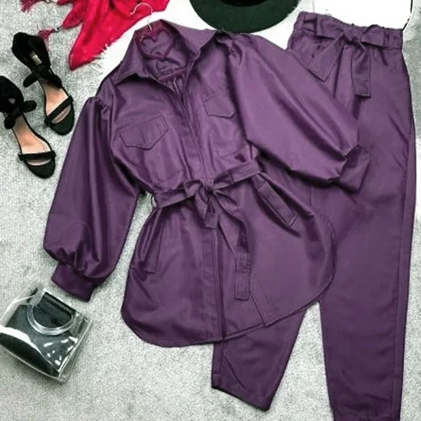 مانتو آستین پفی زنانه همراه شلوار کد 160 - Image 4